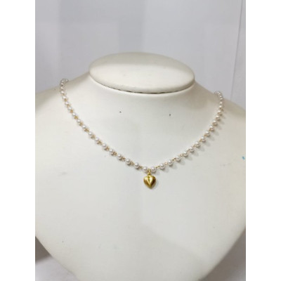 COLAR PERÓLA CORAÇÃO DUPLO 45+5