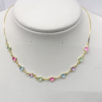 COLAR VENEZIANA COM PEDRAS COLORIDA ZIRCONIA