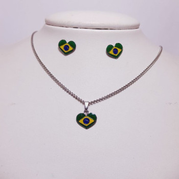 CONJUNTO INOX CORAÇÃO BRASIL P