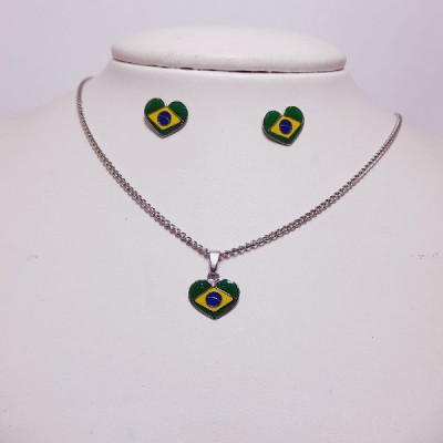 CONJUNTO INOX CORAÇÃO BRASIL P
