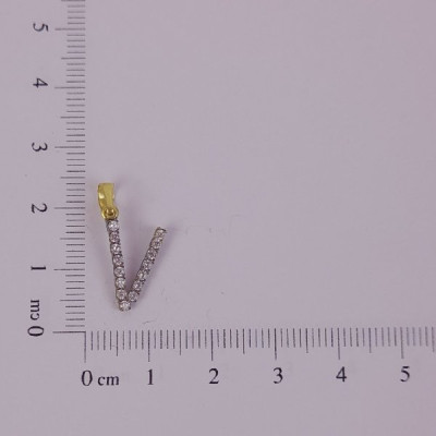 PIN LATÃO BRUTO ZIRCÔNIA LETRA V CAP